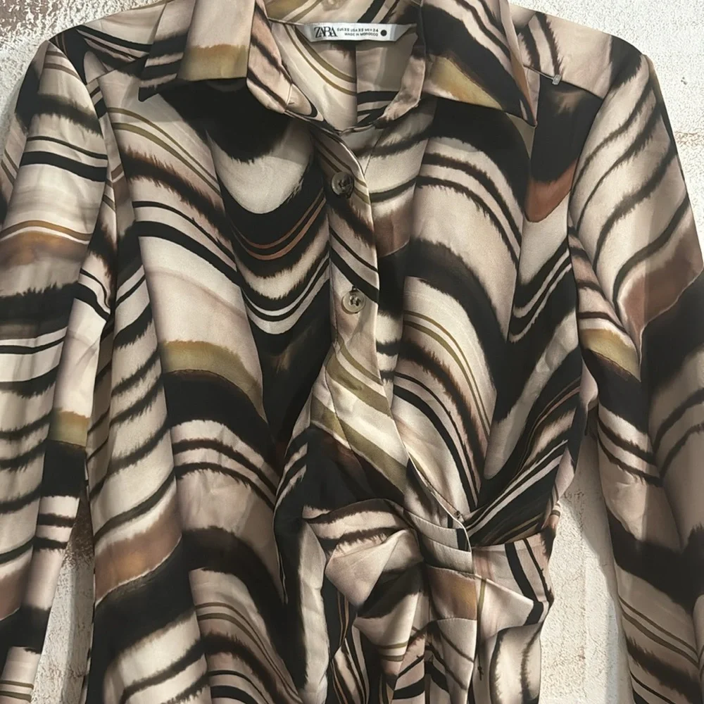 Zara Swirl-Print Wide-Leg Jumpsuit in Black, Cream & Tan - Picture 9 of 11